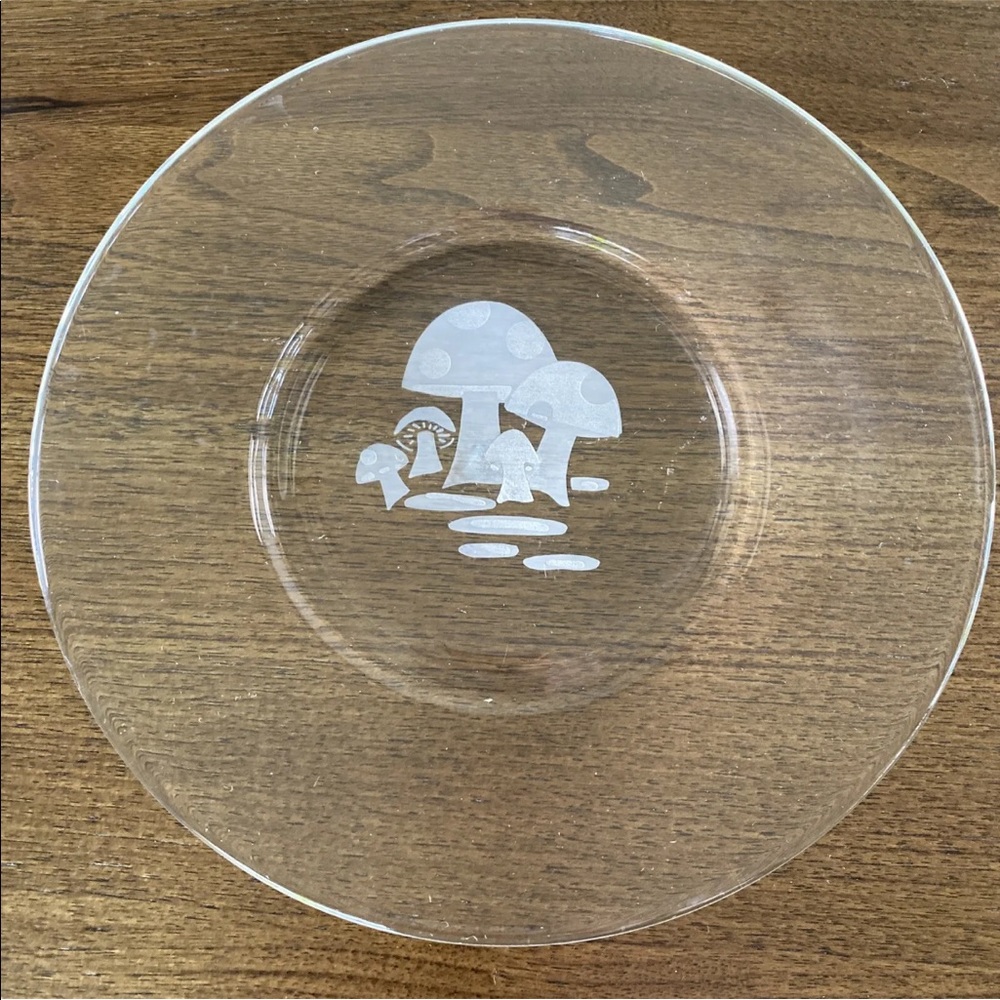 8 Mushroom Plate Vintage MCM Bonwit Teller 1950's Clear Glass Salad Dish SET - Picture 11 of 11
